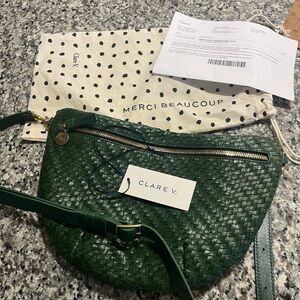 Clare V Grande Fanny Green Woven Crossbody Bag